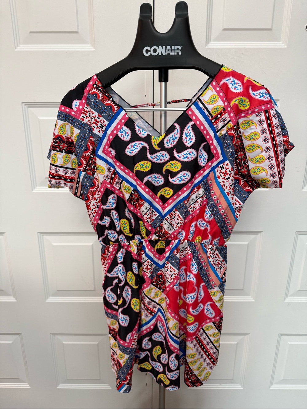 Multicolor Paisley Patchwork V-Neck Mini Dress - Picture 2 of 7